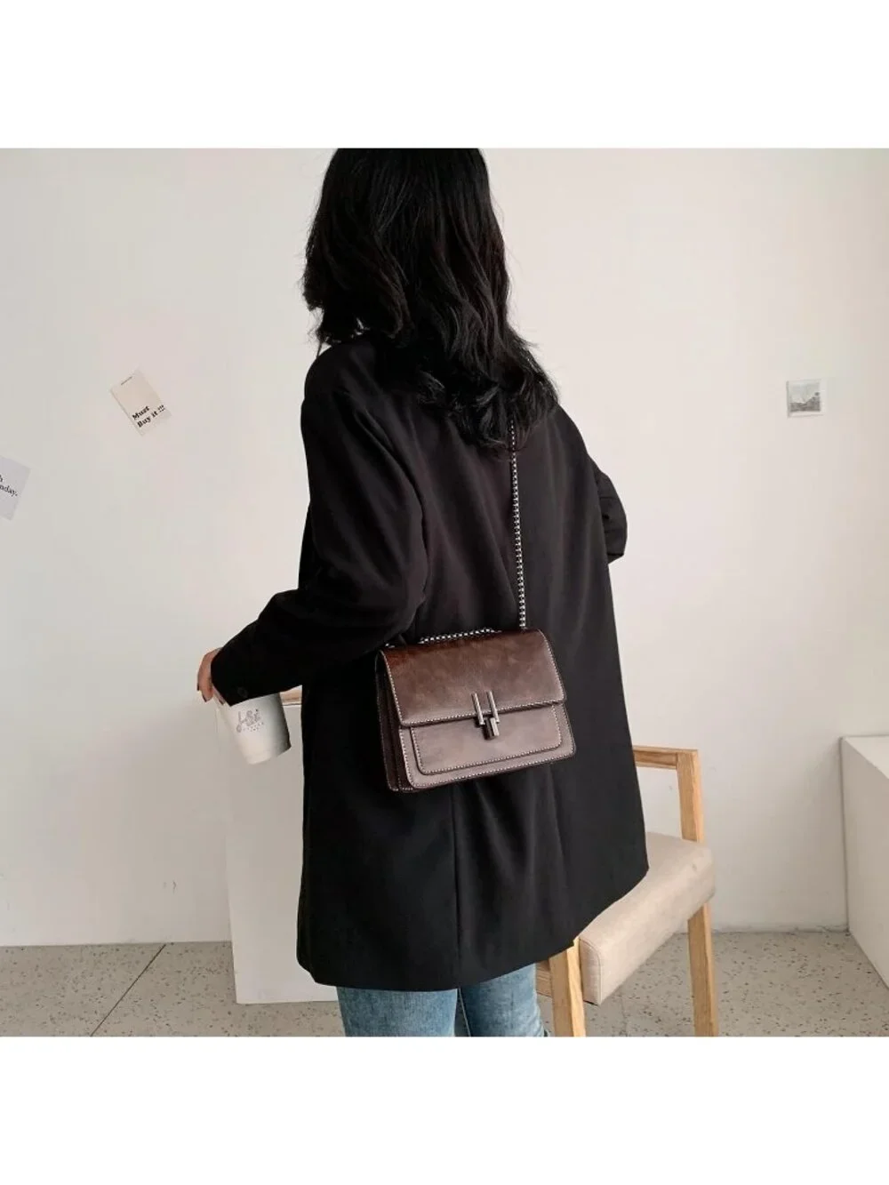 Women's Coffee Quilted Small Pu Leather Shoulder Purse Chain Crossbody Bag